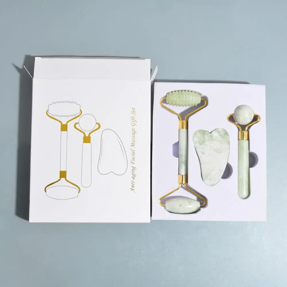 Gua Sha & Jade Roller Set – Natural Stone Sculpting Facial Kit (3-pcs)