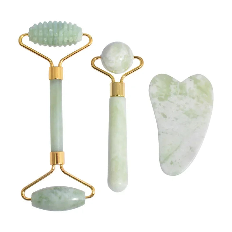 Gua Sha & Jade Roller Set – Natural Stone Sculpting Facial Kit (3-pcs)